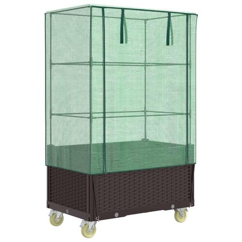 Højbed med overtræk og hjul 80x50x182 cm rattan-look