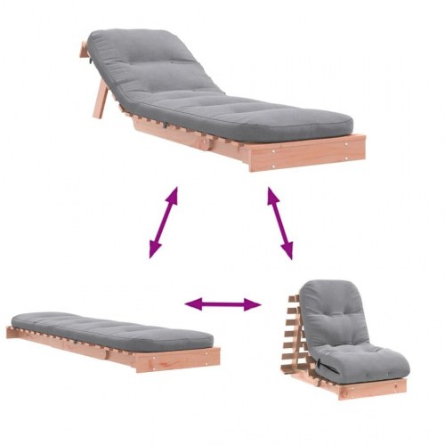 Futon med madras i massivt douglasgran - grå, 60 x 206 cm