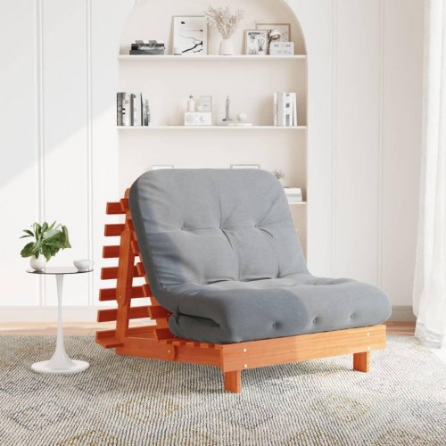 Futon med madras i massivt fyrretræ 90 x 206 x 11 cm