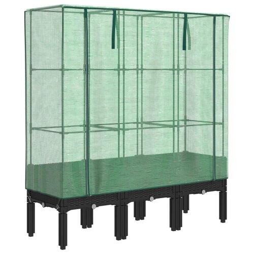 Højbed med drivhusovertræk 120x40x140 cm rattan-look