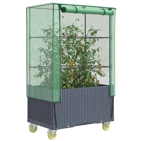 Højbed med overtræk og hjul 80x50x182 cm rattan-look