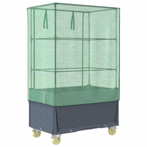 Højbed med overtræk og hjul 80x50x182 cm rattan-look
