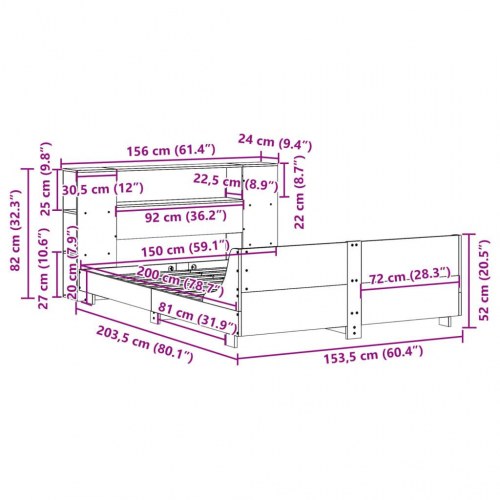 Sengeramme uden madras 150x200 cm massivt fyrretræ