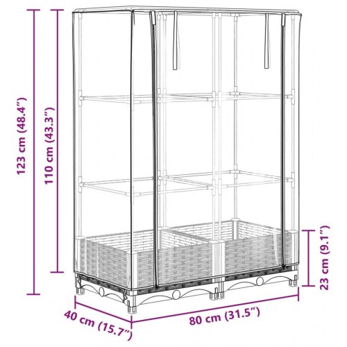Højbed med drivhusovertræk 80x40x123 cm rattan-look