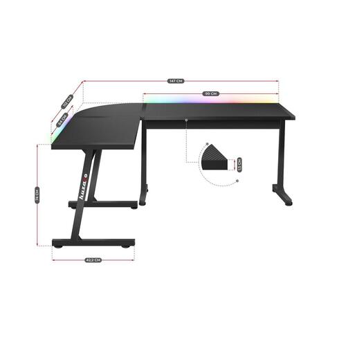 Skrivebord Gaming Huzaro HZ-Hero 6.0 Black RGB Sort Stål Kulfiber 147 x 74 x 112 cm