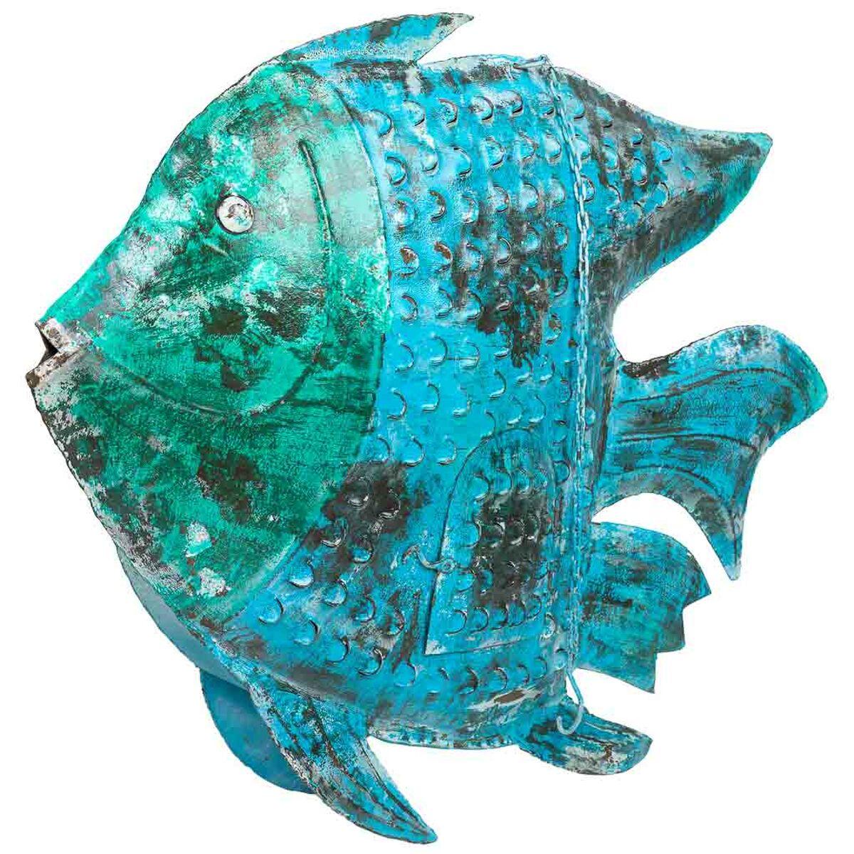 Dekorativ figur Alexandra House Living Blå Mangotræ Fisk 10 x 80 x 105 cm