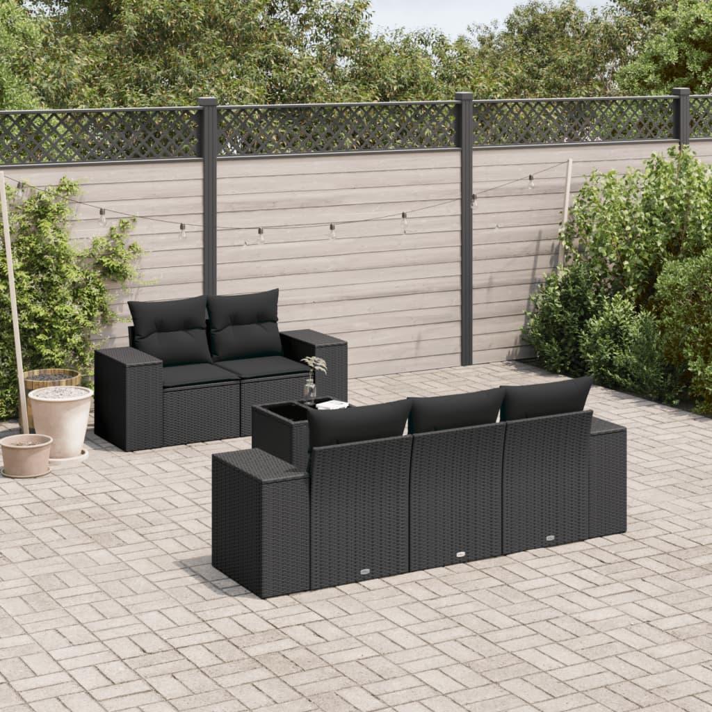 Sofasæt Til Haven 6 Dele Med Hynder Polyrattan - Sort