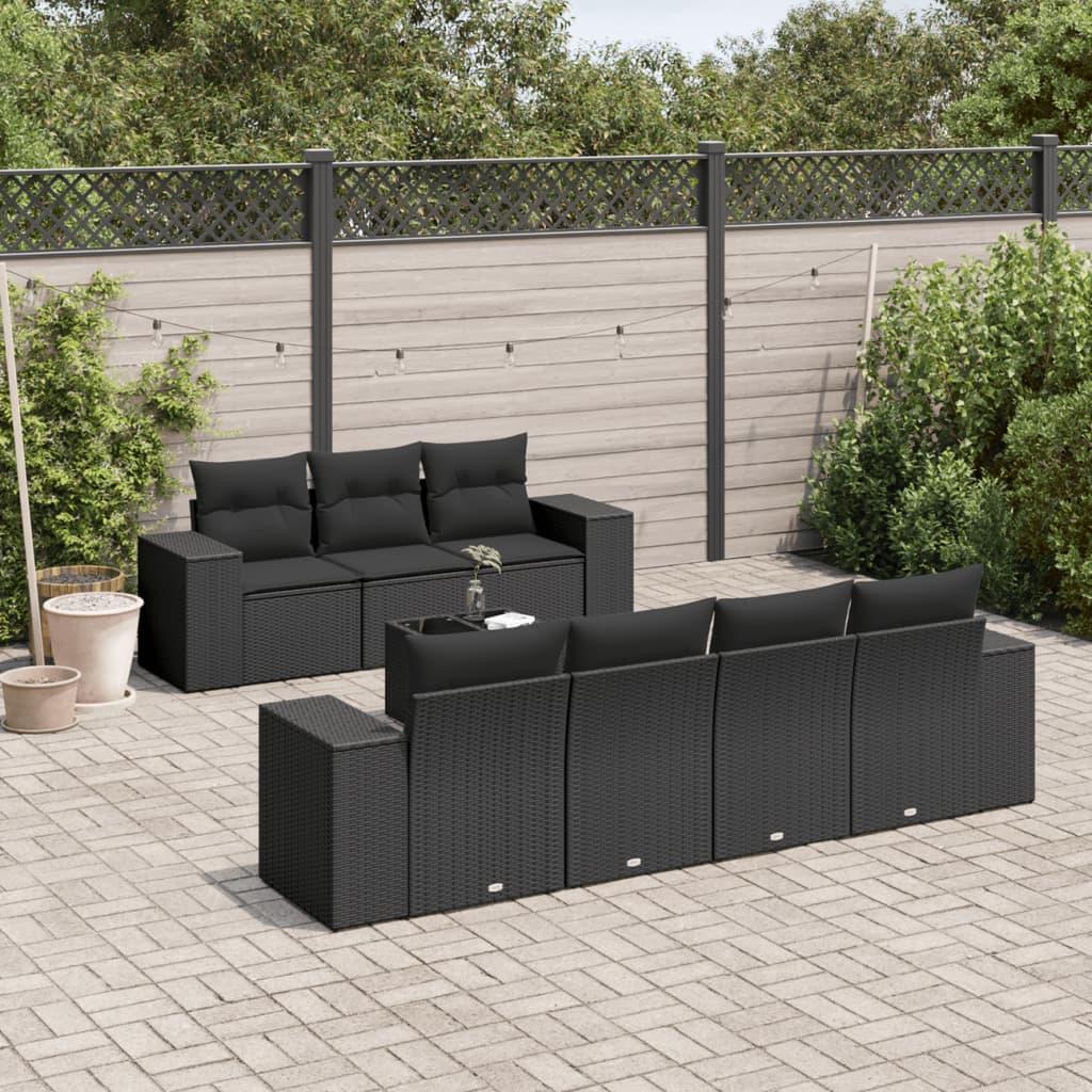 Sofasæt til haven i polyrattan - 8 dele med hynder, sort