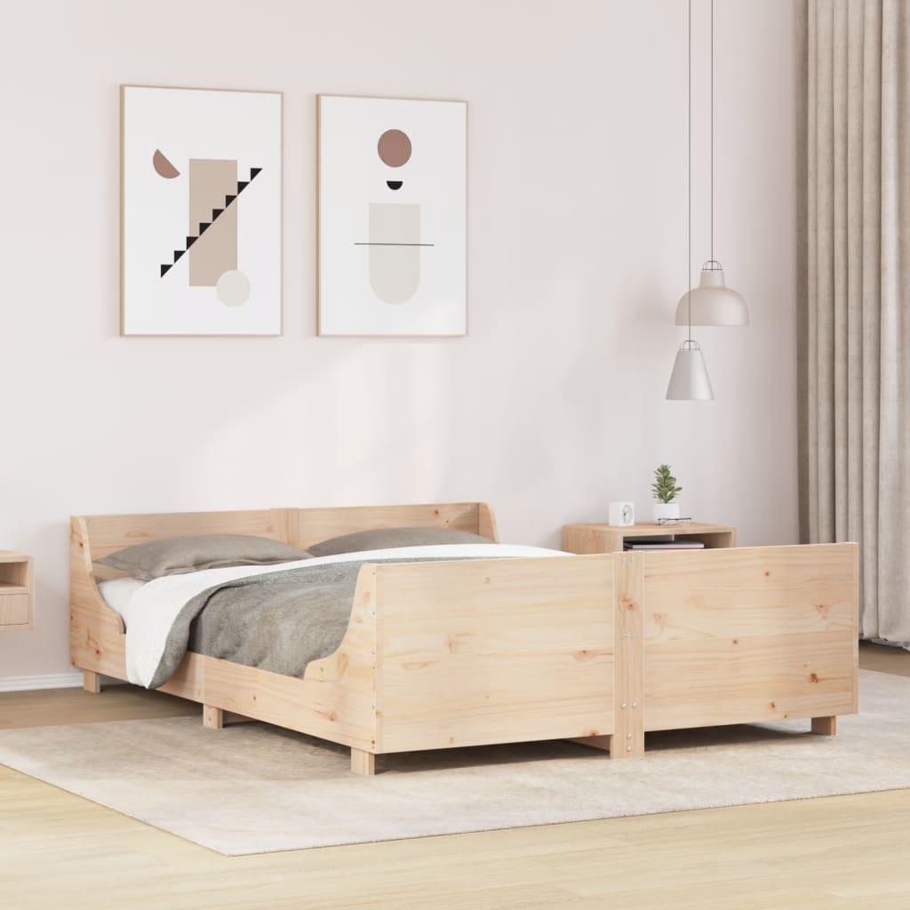 Sengeramme i massivt fyrretræ 140 x 190 cm - med sengegavl og fodgærde