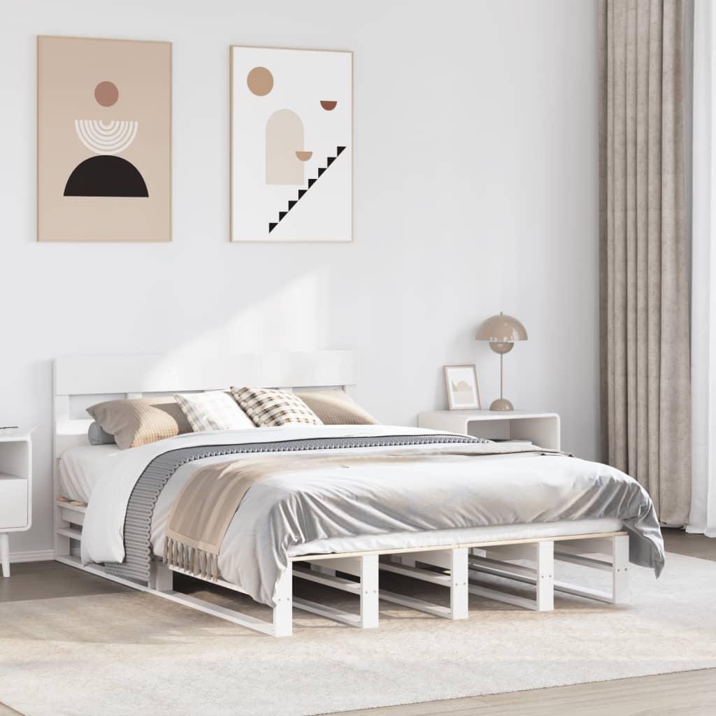Sengeramme 140x190 cm i massivt fyrretræ - hvid med hovedgærde