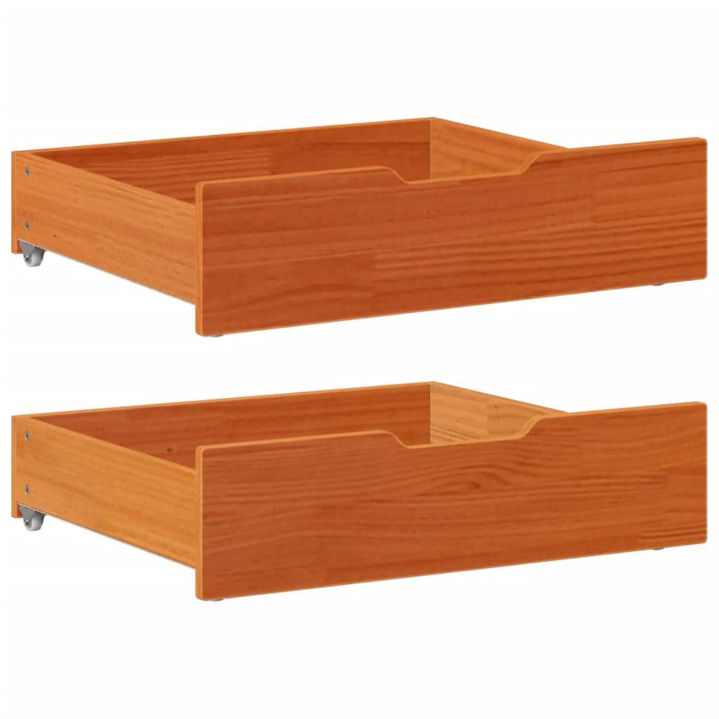 Sengeskuffer 2 Stk. 65x55x16 Cm Massivt Fyrretræ Gyldenbrun