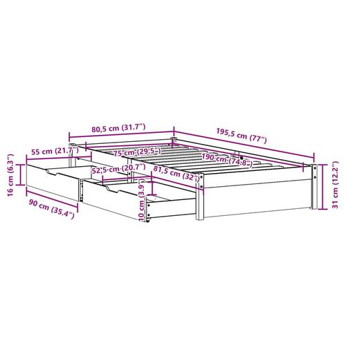 Sengeramme uden madras 75x190 cm massivt fyrretræ