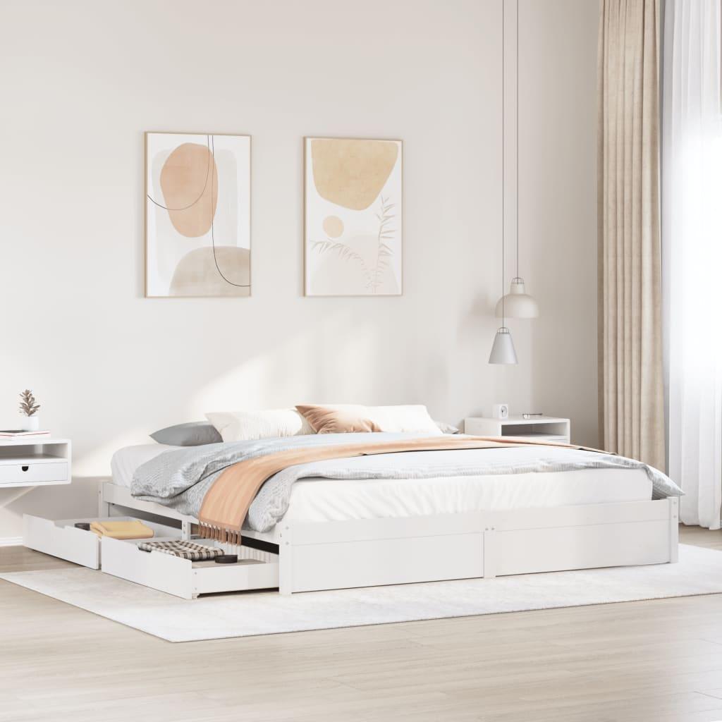 Sengeramme uden madras 200x200 cm massivt fyrretræ hvid