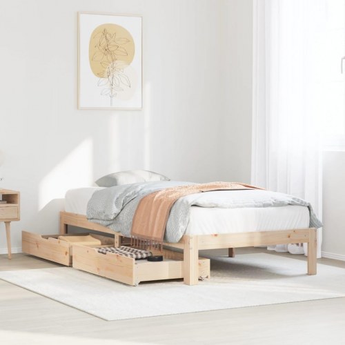 Sengeramme med skuffer 90x200 cm - massivt fyrretræ