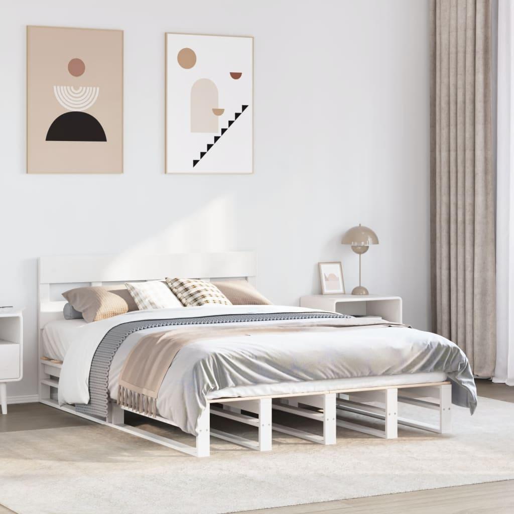 Sengeramme 140x200 cm i massivt fyrretræ - hvid med sengegavl