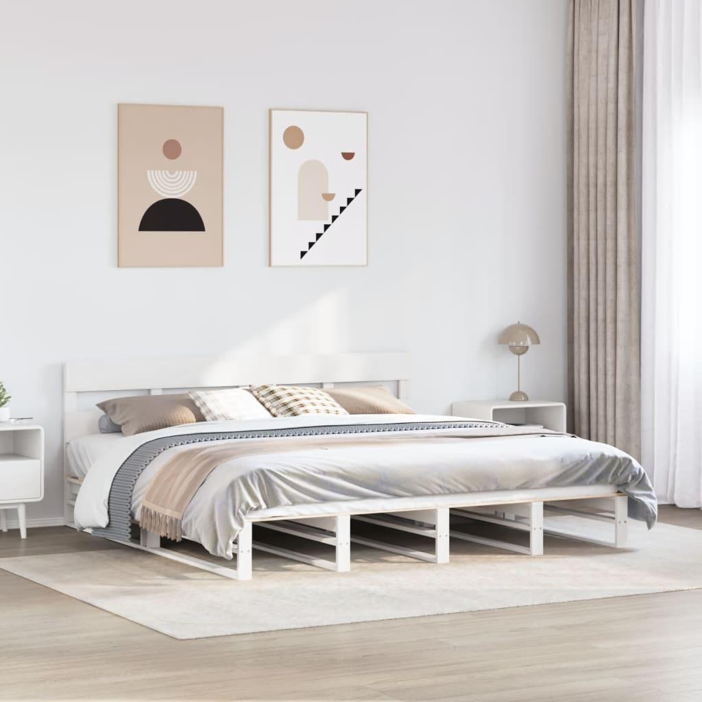 Sengeramme Uden Madras Massivt Fyrretræ - Hvid / 180 x 200 cm