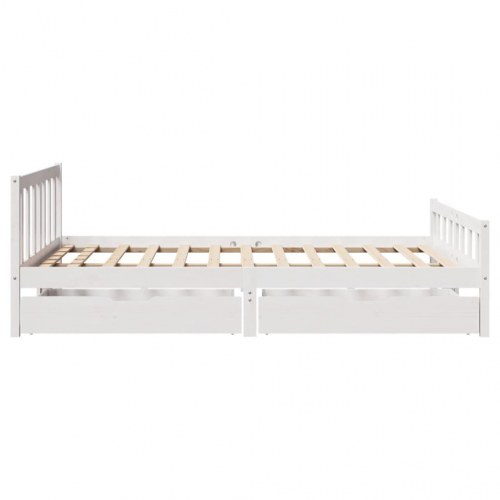 Sengeramme 150 x 200 cm med 2 skuffer i massivt fyrretræ - hvid