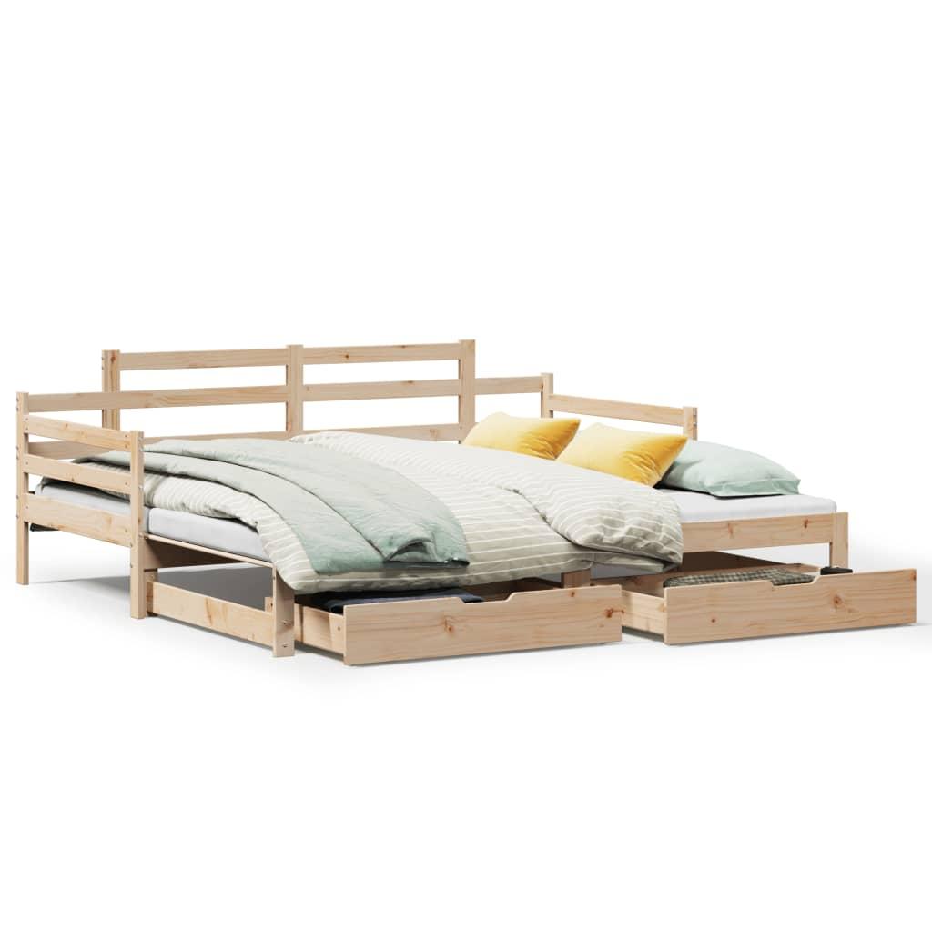 daybed med udtræk og skuffer uden madras 80x200 cm