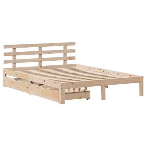 Sengeramme med skuffer og hovedgærde 150 x 200 cm - massivt fyrretræ