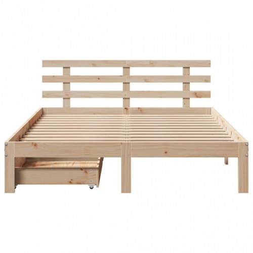 Sengeramme med skuffer og hovedgærde 150 x 200 cm - massivt fyrretræ