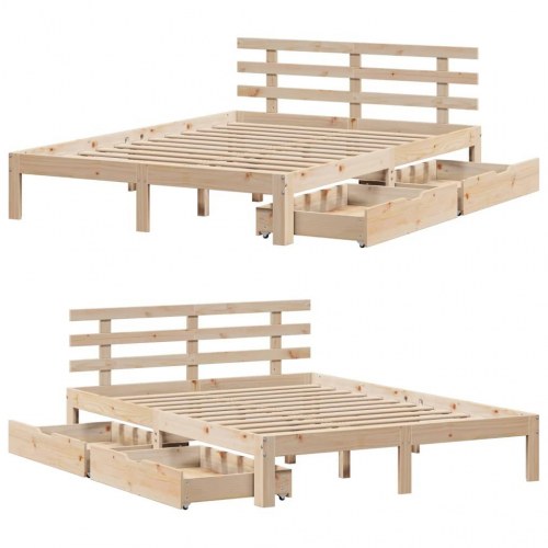 Sengeramme med skuffer og hovedgærde 150 x 200 cm - massivt fyrretræ
