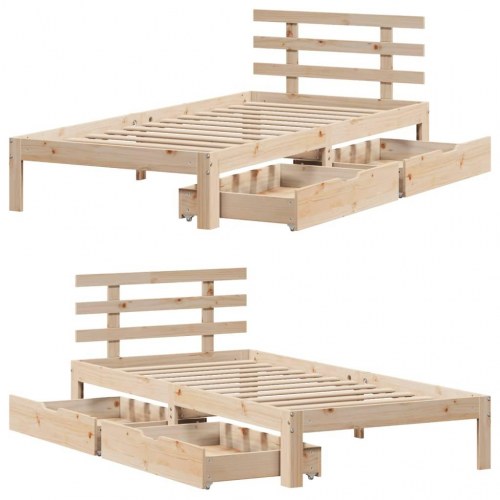 Sengeramme med skuffer 100x200 cm - massivt fyrretræ