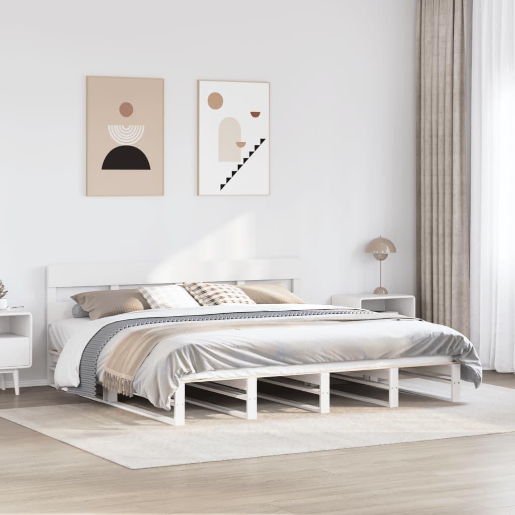 Sengeramme 200x200 cm i massivt fyrretræ - hvid, med hovedgærde