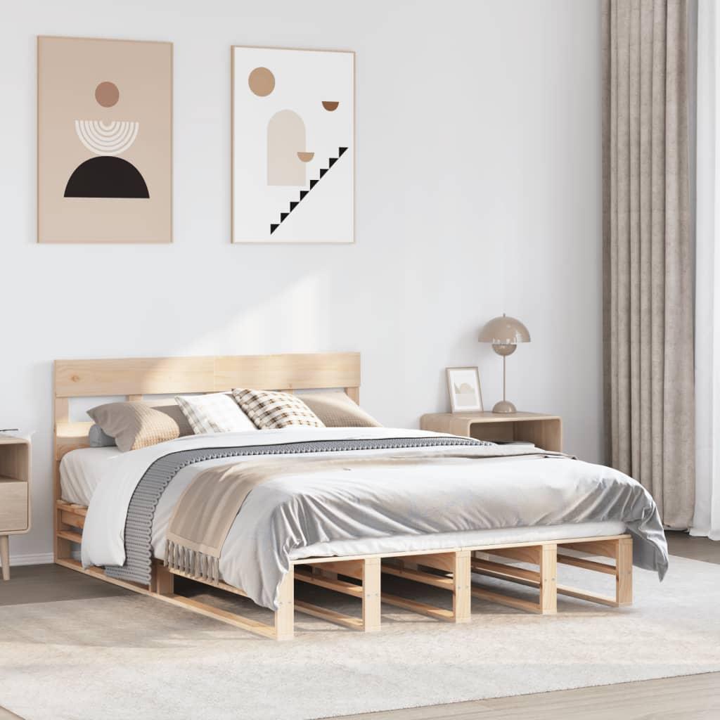 Sengeramme Uden Madras Massivt Fyrretræ - Naturfarvet / 140 x 200 cm