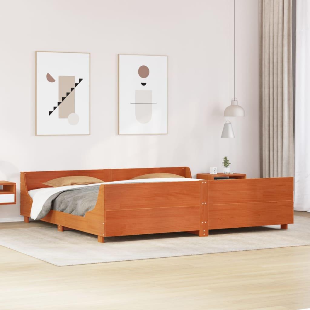 Sengeramme i massivt fyrretræ 180x200 cm - gyldenbrun, med hoved- og fodgærde