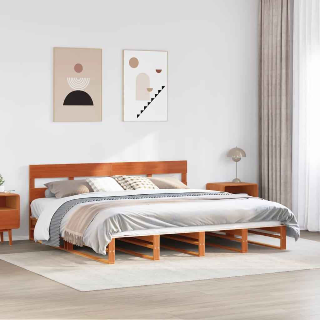 Sengeramme 180x200 cm i massivt fyrretræ - gyldenbrun, med sengegavl