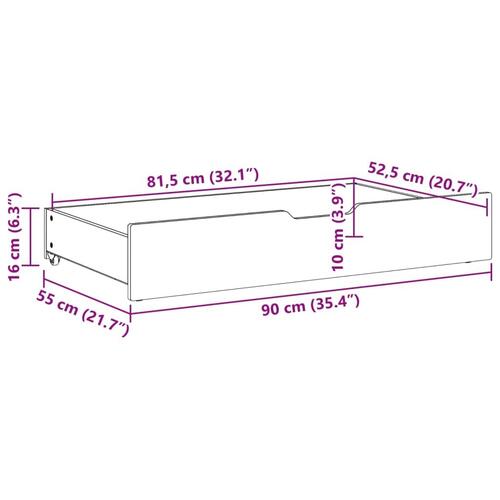 Sengeskuffer 2 stk. 90x55x16 cm massivt fyrretræ hvid