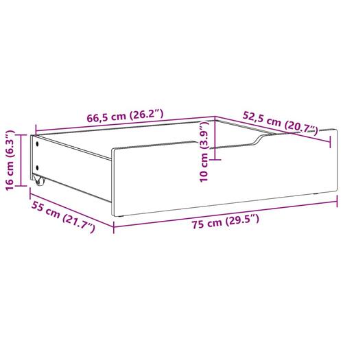 Sengeskuffer med hjul 2 stk. 75x55x17 cm massivt fyrretræ