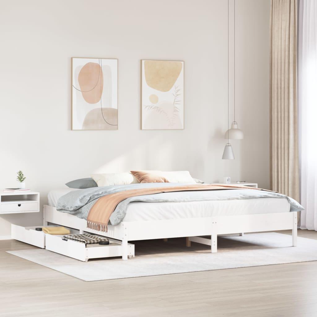 Sengeramme uden madras 200x200 cm massivt fyrretræ hvid