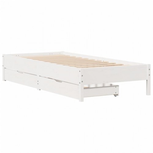 Sengeramme med skuffer 90x200 cm - massivt fyrretræ, hvid