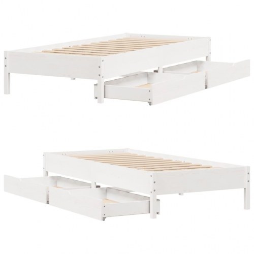 Sengeramme med skuffer 90x200 cm - massivt fyrretræ, hvid