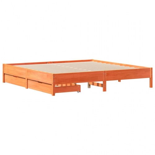 Sengeramme 180 x 200 cm med 2 skuffer i massivt fyrretræ - gyldenbrun