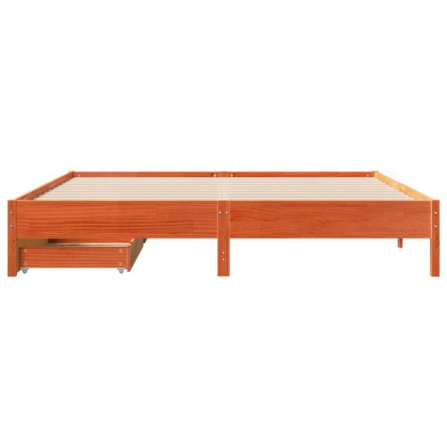 Sengeramme 180 x 200 cm med 2 skuffer i massivt fyrretræ - gyldenbrun