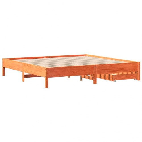 Sengeramme 180 x 200 cm med 2 skuffer i massivt fyrretræ - gyldenbrun