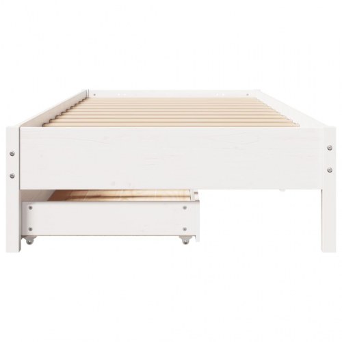 Sengeramme 100 x 200 cm i massivt fyrretræ med 2 skuffer - hvid