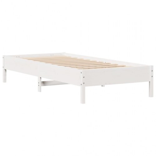 Sengeramme 100 x 200 cm i massivt fyrretræ med 2 skuffer - hvid