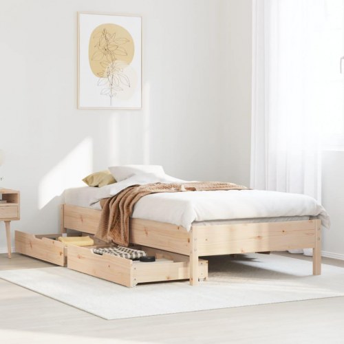 Sengeramme med opbevaringsskuffer 75x190 cm - massivt fyrretræ