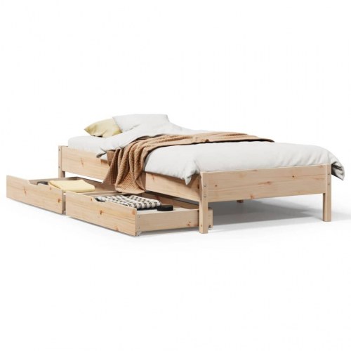 Sengeramme med opbevaringsskuffer 75x190 cm - massivt fyrretræ