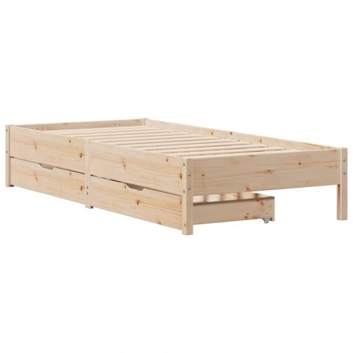 Sengeramme med opbevaringsskuffer 75x190 cm - massivt fyrretræ
