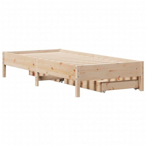 Sengeramme med opbevaringsskuffer 75x190 cm - massivt fyrretræ