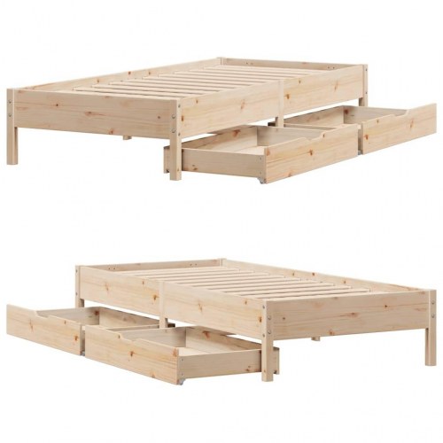 Sengeramme med opbevaringsskuffer 75x190 cm - massivt fyrretræ
