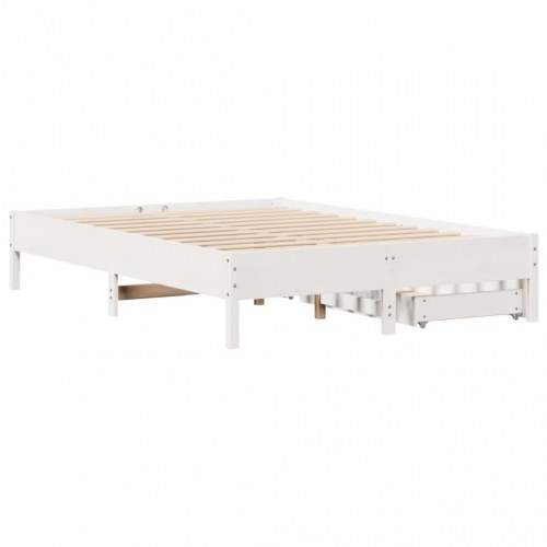 Sengeramme med 2 skuffer 120 x 190 cm i massivt fyrretræ - hvid