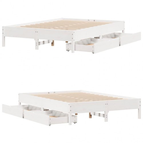 Sengeramme med 2 skuffer 120 x 190 cm i massivt fyrretræ - hvid