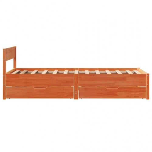 Sengeramme 90 x 200 cm med 2 skuffer - massivt fyrretræ, gyldenbrun