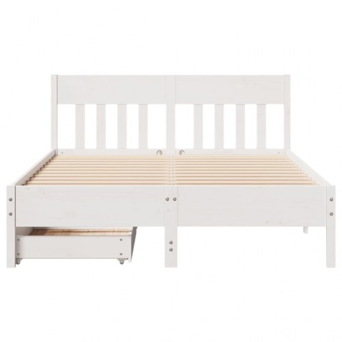 Sengeramme 120x200 cm med 2 skuffer i massivt fyrretræ - hvid