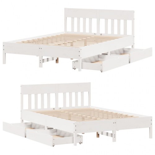 Sengeramme 120x200 cm med 2 skuffer i massivt fyrretræ - hvid
